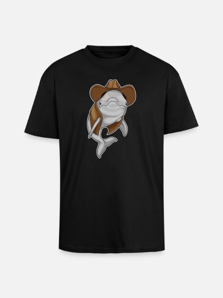 Dolphin Cowboy Cowboy Hat - Unisex Oversized Heavyweight T-shirt - black