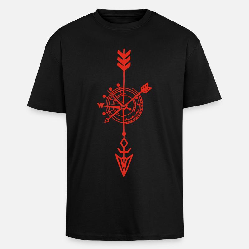 Esquisse d'un compas rouge - T-shirt unisexe oversize épais - noir