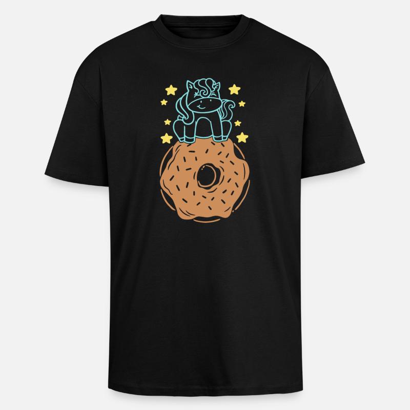 Donut und Einhorn - Oversized Heavyweight Unisex T-Shirt - Schwarz