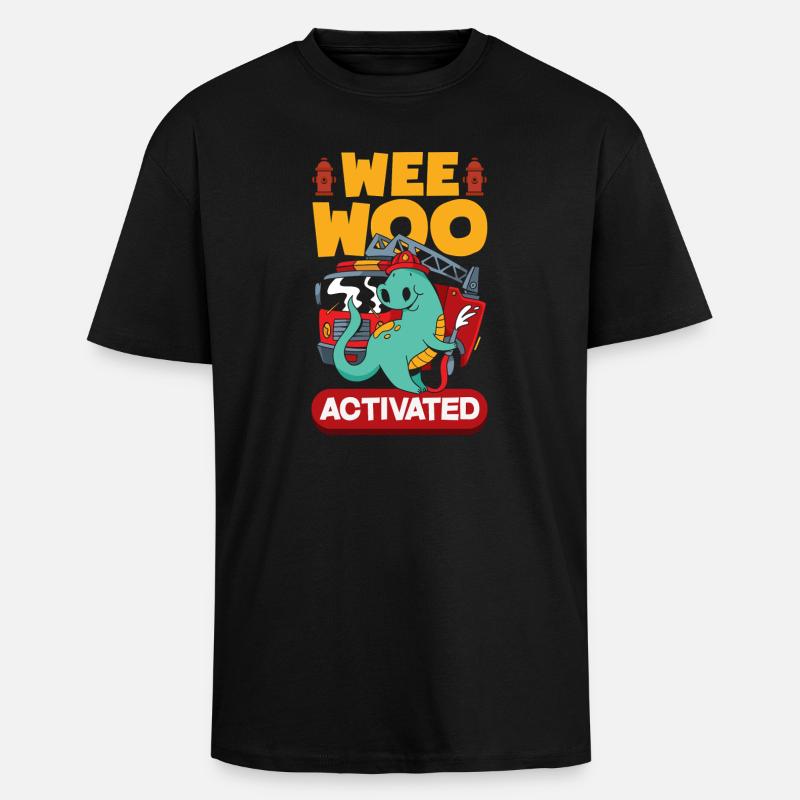 Wee Woo Squad Fire Tiny Firefighter - Unisex Oversized Heavyweight T-shirt - black