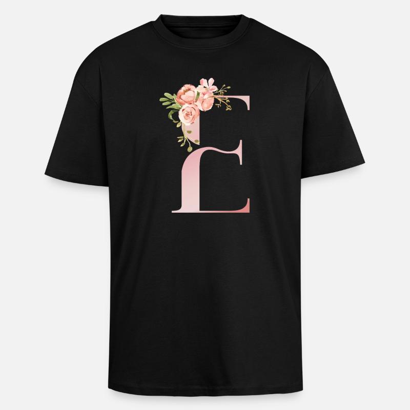 Monogramme floral pastel E - T-shirt unisexe oversize épais - noir