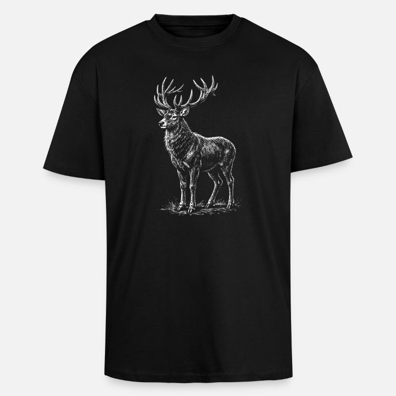 Weiße Hirsch-Silhouette mit Geweihen - Oversized Heavyweight Unisex T-Shirt - Schwarz