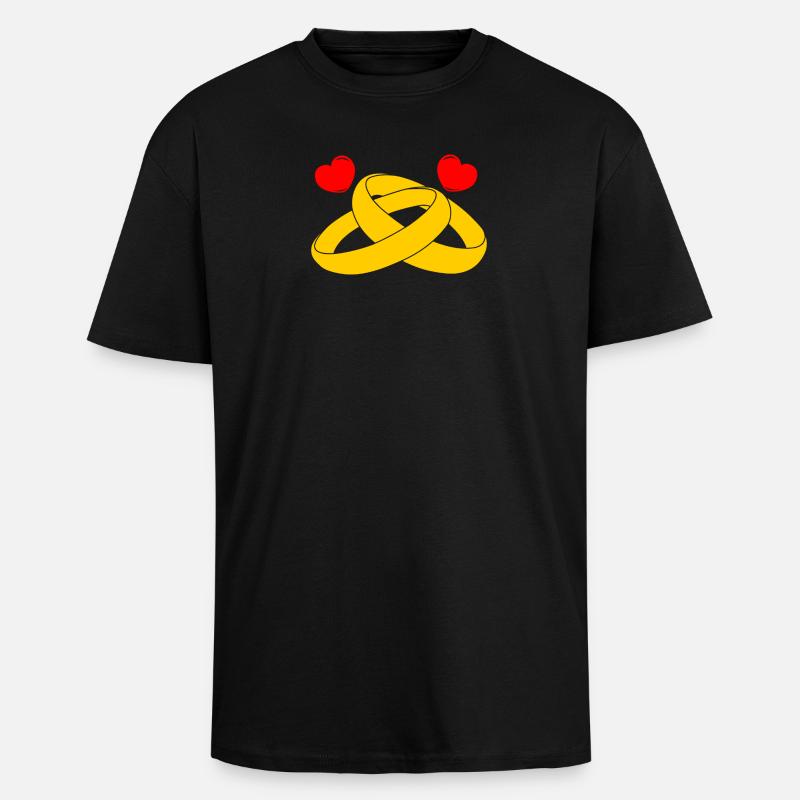 Goldene Eheringe mit Herzen - Oversized Heavyweight Unisex T-Shirt - Schwarz
