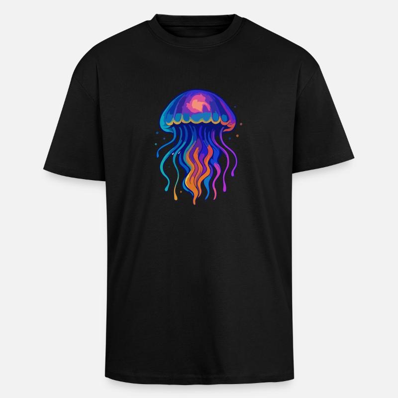 Neon Qualle - Oversized Heavyweight Unisex T-Shirt - Schwarz