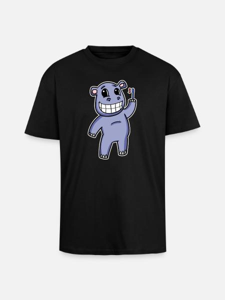 Hippo with toothbrush - Unisex Oversized Heavyweight T-shirt - black