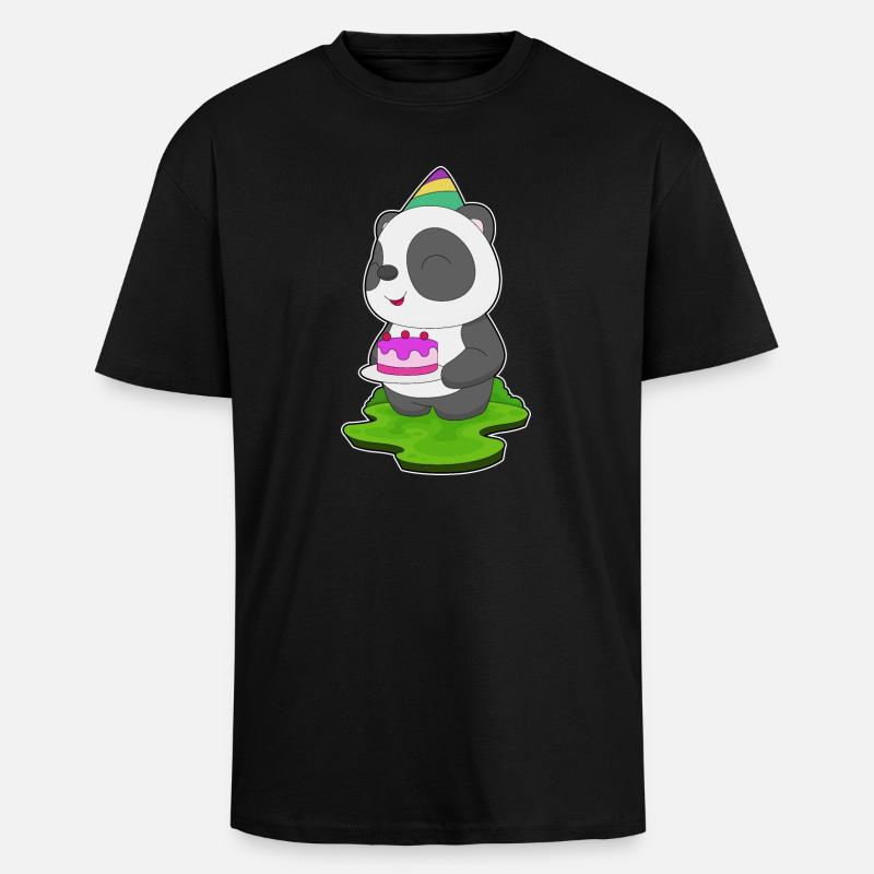 Panda Birthday Cake - Unisex Oversized Heavyweight T-shirt - black