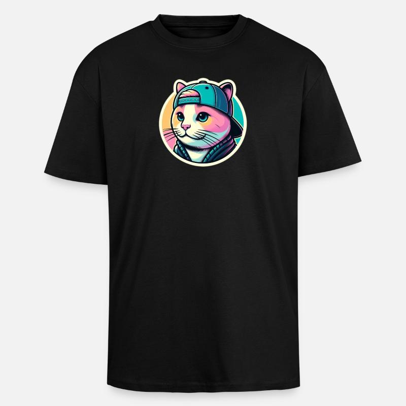 Katze mit Kappe in Pastell - Oversized Heavyweight Unisex T-Shirt - Schwarz