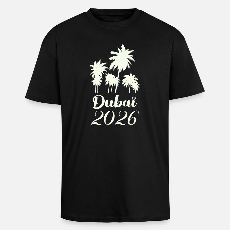 Dubai Palm Trees 2026 Script - Unisex Oversized Heavyweight T-shirt - black