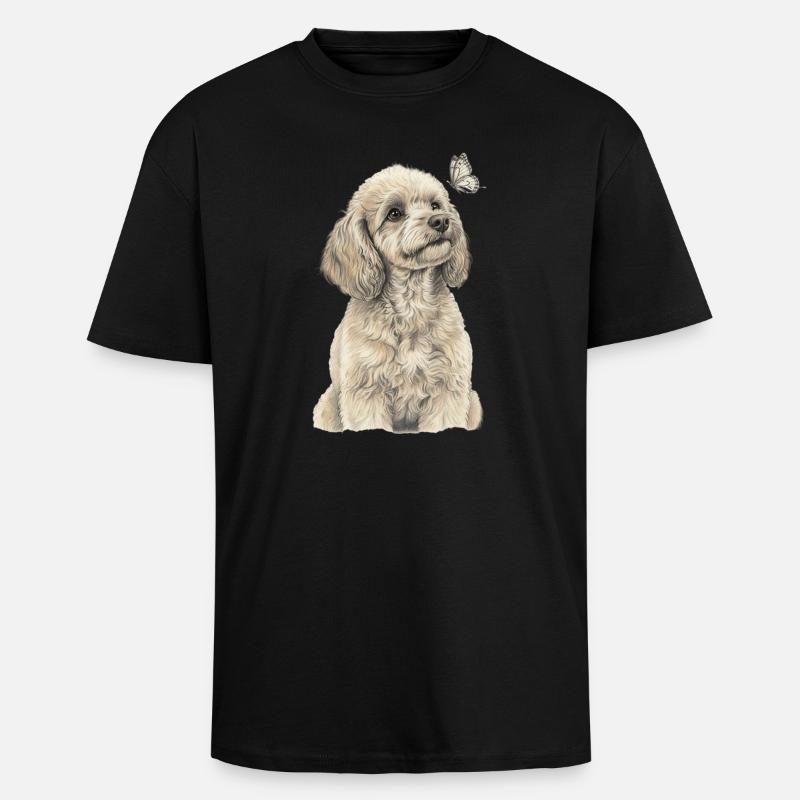 Caniche avec chien papillon Goldendoodle - T-shirt unisexe oversize épais - noir