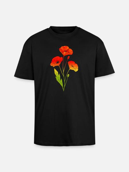 Geometrische Mohnblumen im Polygon Stil - Oversized Heavyweight Unisex T-Shirt - Schwarz