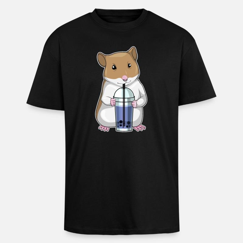 Hamster Bubble Tea - T-shirt unisexe oversize épais - noir
