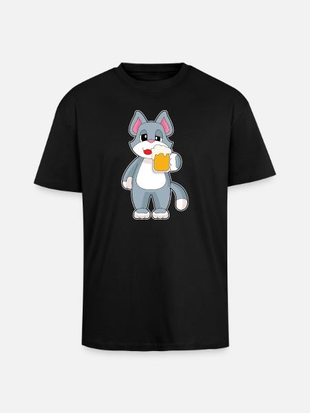 Katze Bier - Oversized Heavyweight Unisex T-Shirt - Schwarz