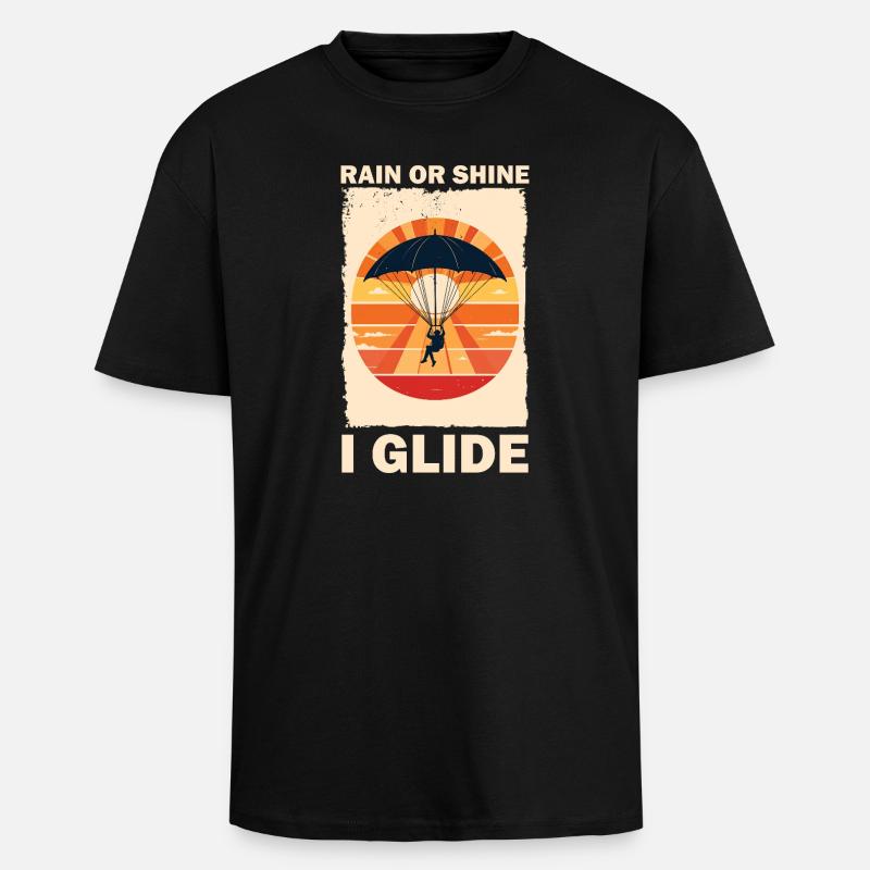 Adventurous Parachute Flight Sunset - Unisex Oversized Heavyweight T-shirt - black