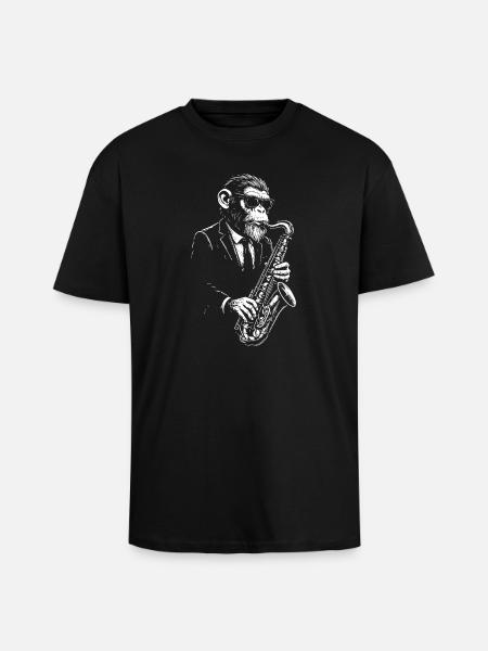 Jazz Sax Monkey in Suit - Unisex Oversized Heavyweight T-shirt - black