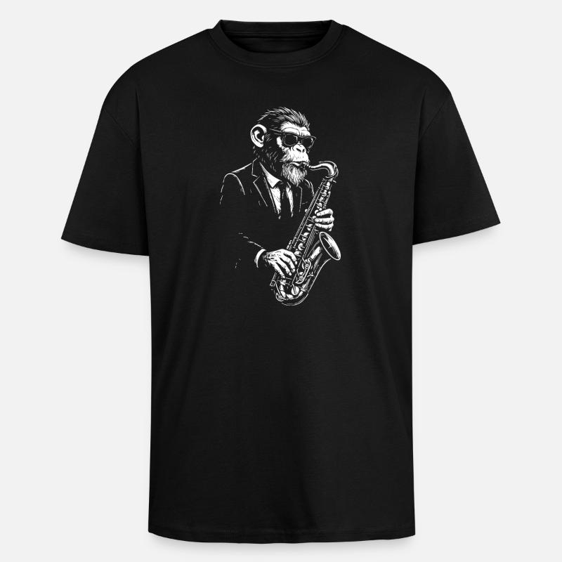 Jazz-Saxophon-Affe im Anzug - Oversized Heavyweight Unisex T-Shirt - Schwarz