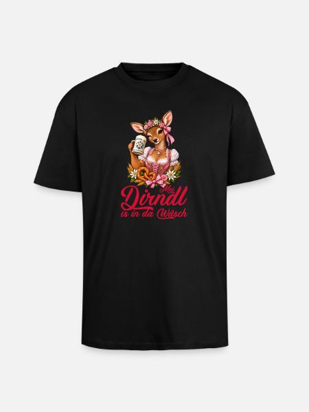 Dirndl Hirsch - Oversized Heavyweight Unisex T-Shirt - Schwarz