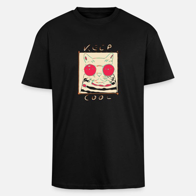 Cool Cat - Oversized Heavyweight Unisex T-Shirt - Schwarz