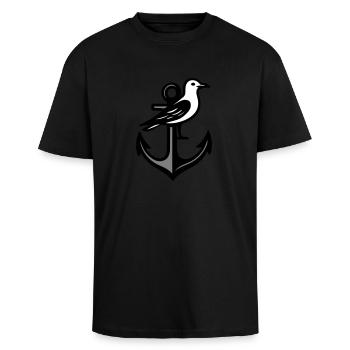 Anker Möwe - Oversized Heavyweight Unisex T-Shirt - Schwarz - Vorne - Alina (178cm) & Michal (187cm)