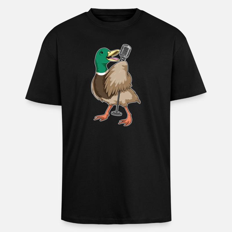 Duck Singer Microphone Musique - T-shirt unisexe oversize épais - noir