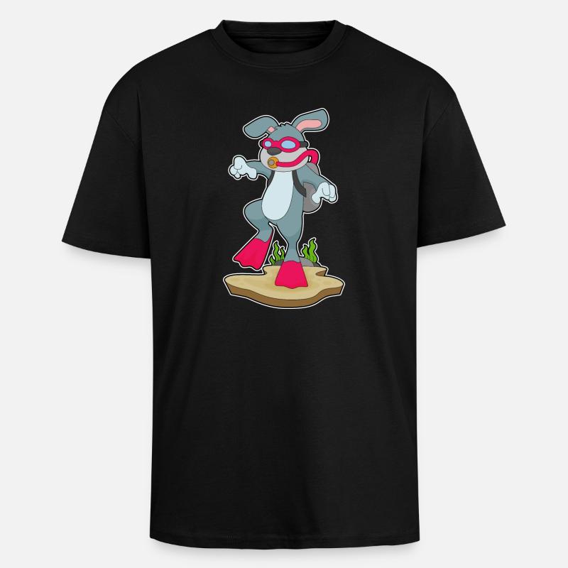 Rabbit Diver Bouteille d’oxygène Plongée - T-shirt unisexe oversize épais - noir