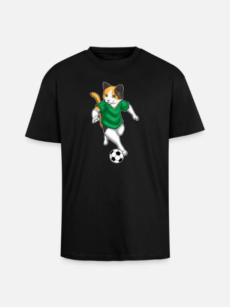 Cat Soccer Player Soccer - Unisex Oversized Heavyweight T-shirt - black