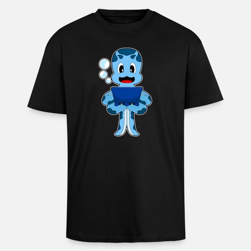 Octopus Laptop - Unisex Oversized Heavyweight T-shirt - black