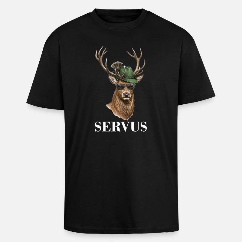 Hirsch Reh Servus - Oversized Heavyweight Unisex T-Shirt - Schwarz