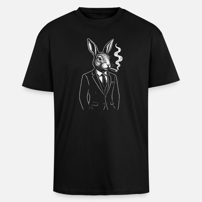 Dapper Rabbit in Suit Smoking - Unisex Oversized Heavyweight T-shirt - black