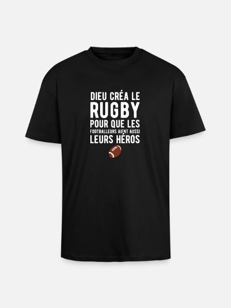 Dieu créa le rugby humour - T-shirt unisexe oversize épais - noir