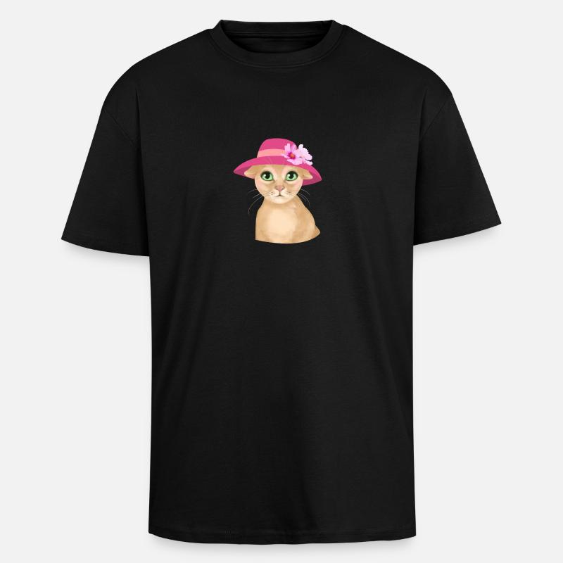 Chat avec chapeau et fleur - T-shirt unisexe oversize épais - noir