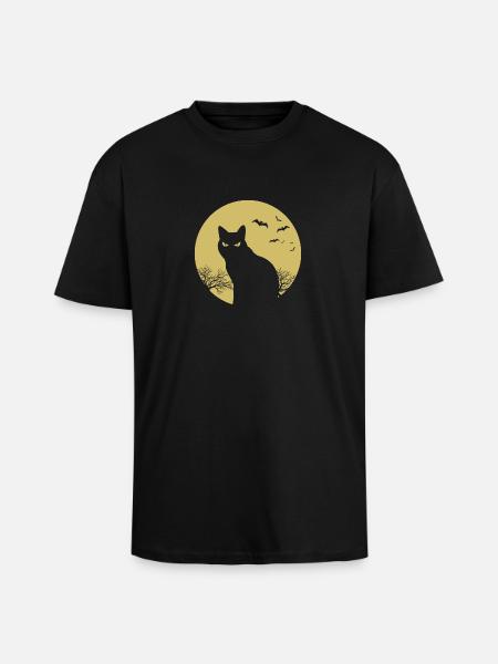 halloween cat moon - Unisex Oversized Heavyweight T-shirt - black