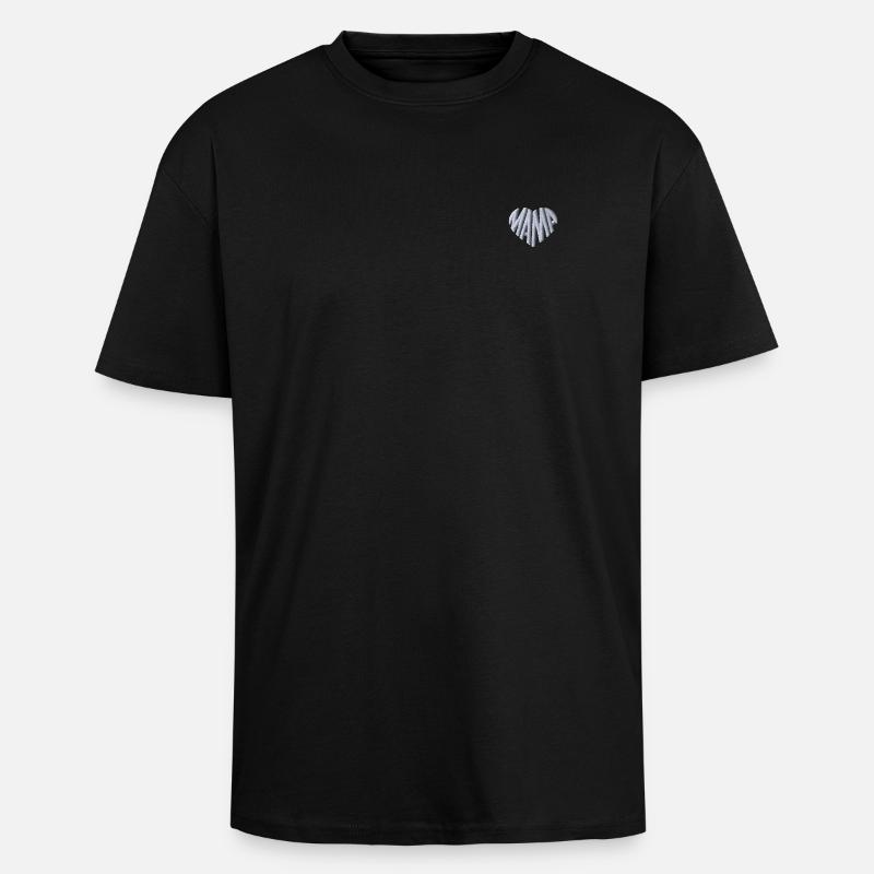 Corazón de mamá bordado blanco - Camiseta unisex oversize de tejido grueso - negro