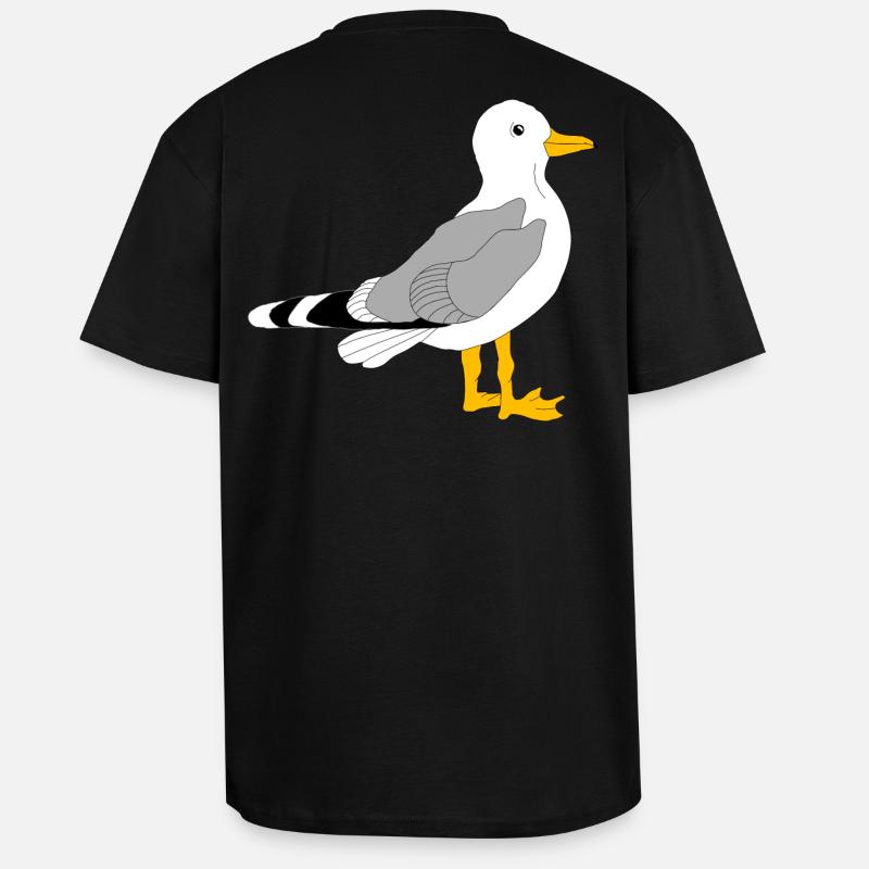 Whimsical Grey Wing Duck Illustration - Unisex Oversized Heavyweight T-shirt - black