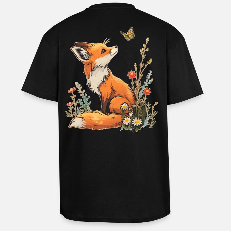 Fuchs und Schmetterling - Oversized Heavyweight Unisex T-Shirt - Schwarz