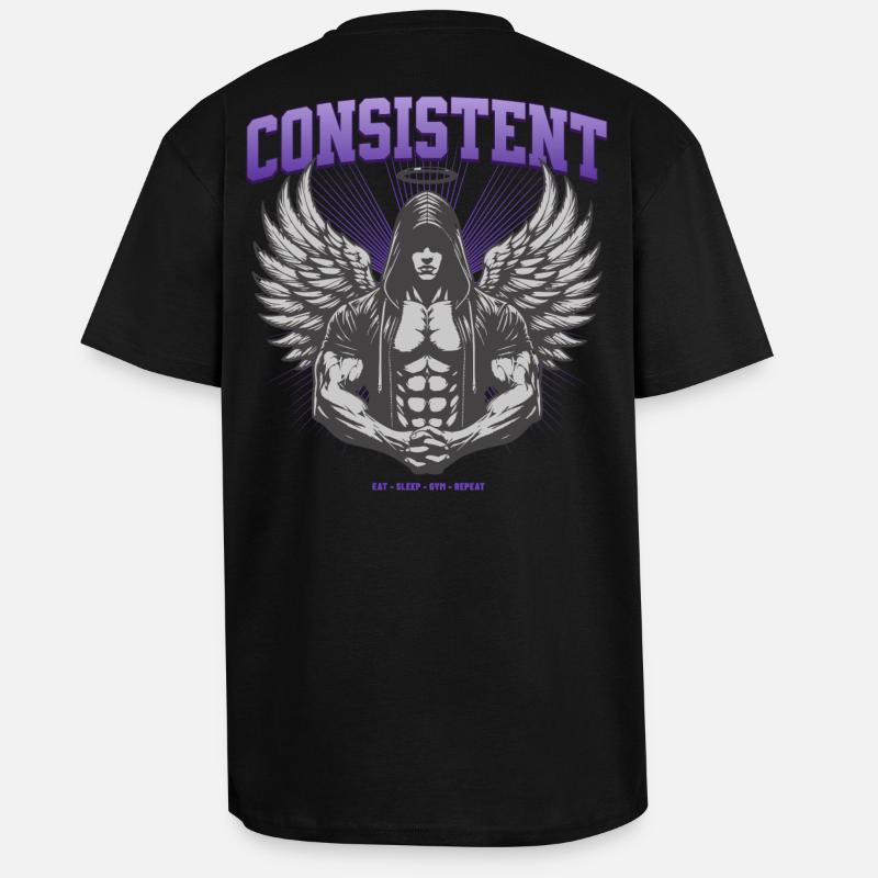 Consistent Gym Engel Design - Eat Sleep Gym Repeat - Oversized Heavyweight Unisex T-Shirt - Schwarz