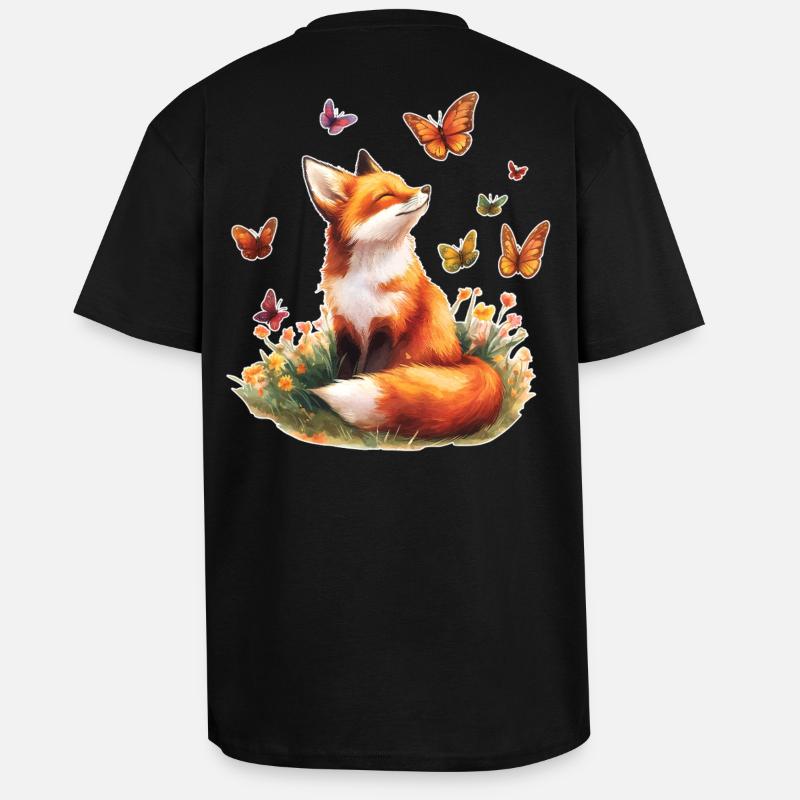 Fuchs mit Schmetterlingen - Oversized Heavyweight Unisex T-Shirt - Schwarz
