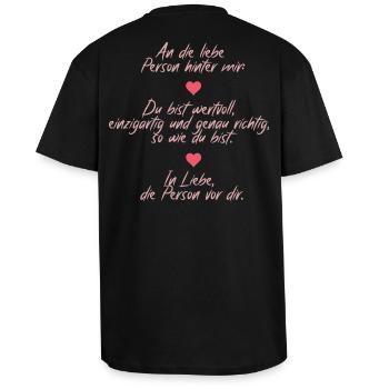 Positive Massage – An die Person hinter mir - Oversized Heavyweight Unisex T-Shirt - Schwarz - Hinten - Alina (178cm)