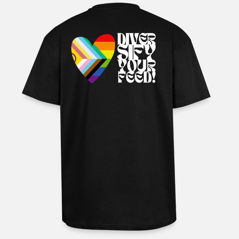 🌈♿ Diversify Your Feed–Progress Pride&Disability - Unisex Oversized Heavyweight T-shirt - black