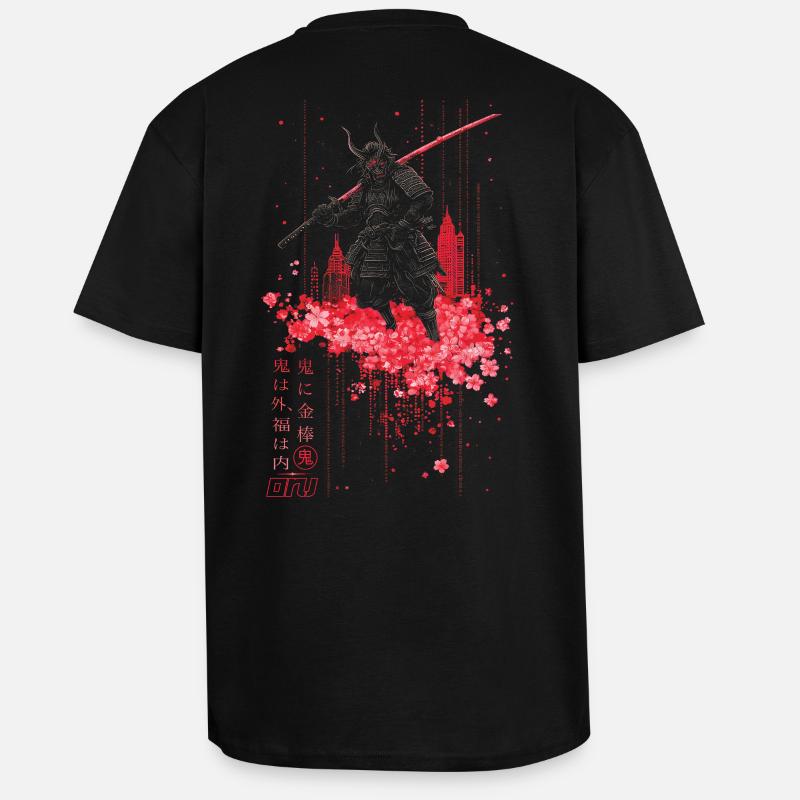 Oni - samurai mit Sakura Kirschblüten - Oversized Heavyweight Unisex T-Shirt - Schwarz