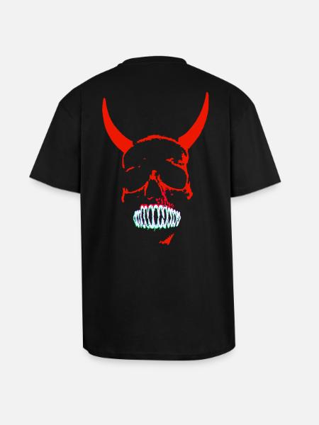 Red Demon Skull Neon - Unisex Oversized Heavyweight T-shirt - black