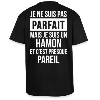 Nom de Famille - HAMON - T-shirt unisexe oversize épais - noir - Dos - Alina (178cm)