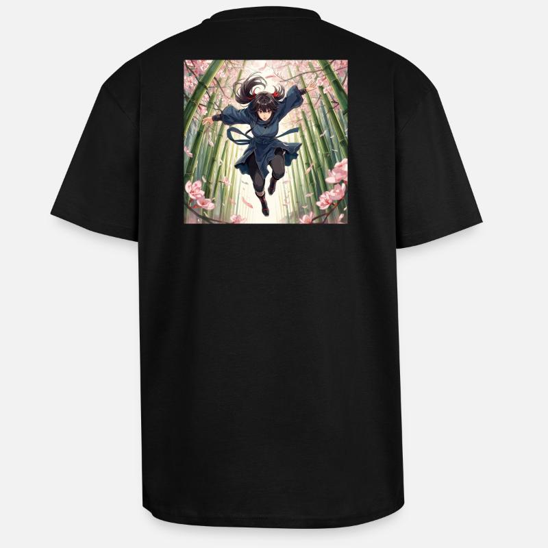 Bambusheldin im Kirschblütenpfad - Oversized Heavyweight Unisex T-Shirt - Schwarz