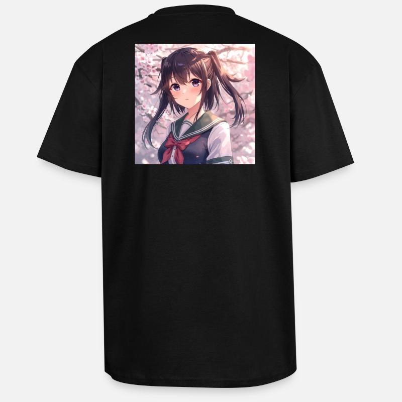 Cherry Blossom School Uniform - Unisex Oversized Heavyweight T-shirt - black