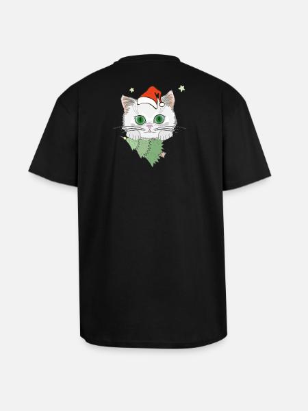 Katze mit Weihnachtsbaum - Oversized Heavyweight Unisex T-Shirt - Schwarz