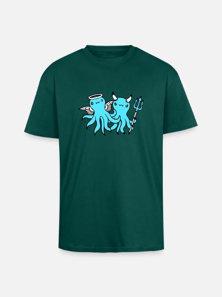 2 Octopus Devil Angel Heaven Hell Team Friends - Unisex Oversized Heavyweight T-shirt - hunter green