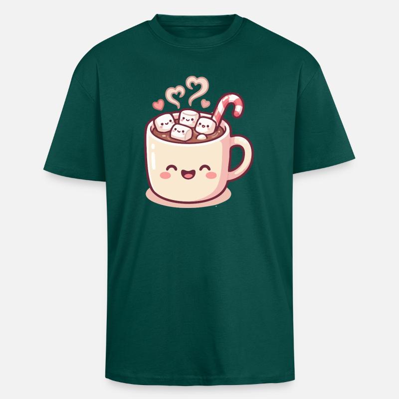 Cuddle mug with marshmallows & candy cane - Unisex Oversized Heavyweight T-shirt - hunter green