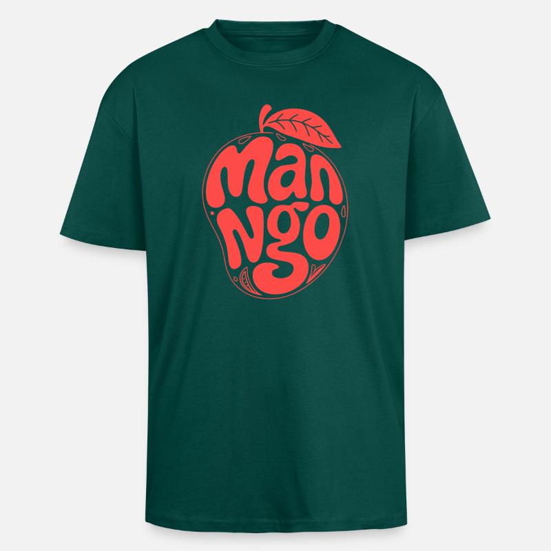 Groovy Mango Fruit Typography - Unisex Oversized Heavyweight T-shirt - hunter green