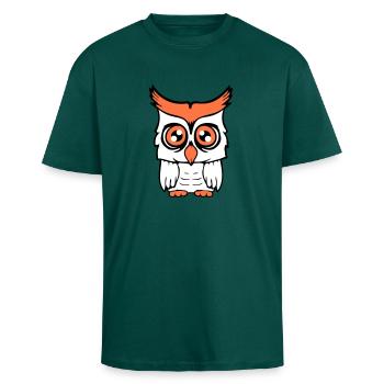 Eule Vogel Uhu Nachtvogel Schleiereule Kauz Comic - Oversized Heavyweight Unisex T-Shirt - hunter Green - Vorne - Alina (178cm) & Michal (187cm)