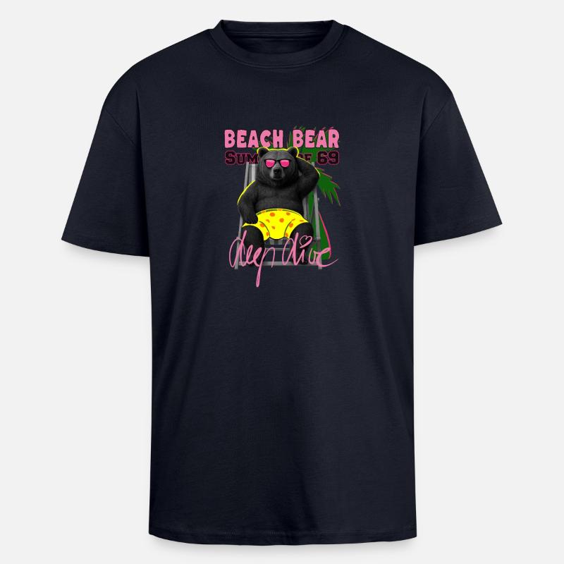 Beach Bear - Oversized Heavyweight Unisex T-Shirt - French Navy