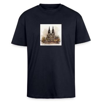 kölner dom,dom,koeln,zeichnung,sketch - Oversized Heavyweight Unisex T-Shirt - French Navy - Vorne - Alina (178cm) & Michal (187cm)
